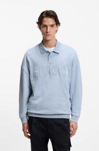 Interlock-cotton polo sweatshirt with tonal logo, Purple