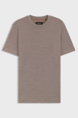 Regular-fit T-shirt in silk and wool, Grey