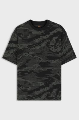 Cotton T-shirt with camouflage jacquard, Black