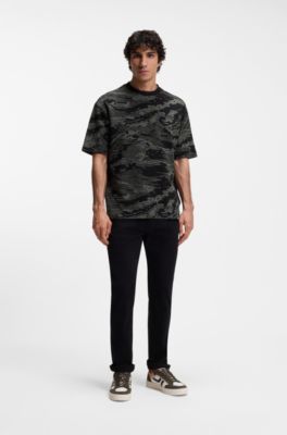 Katoenen T-shirt met camouflagejacquard, Zwart