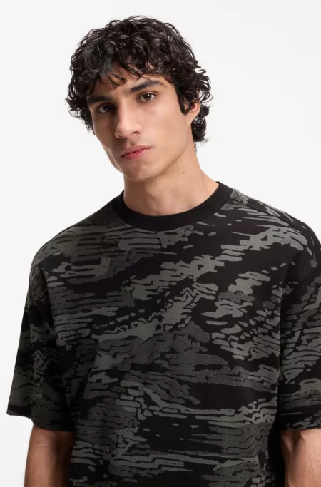 T-shirt en coton à motif jacquard camouflage