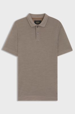 Silk-wool polo shirt with mother-of-pearl buttons, Brown