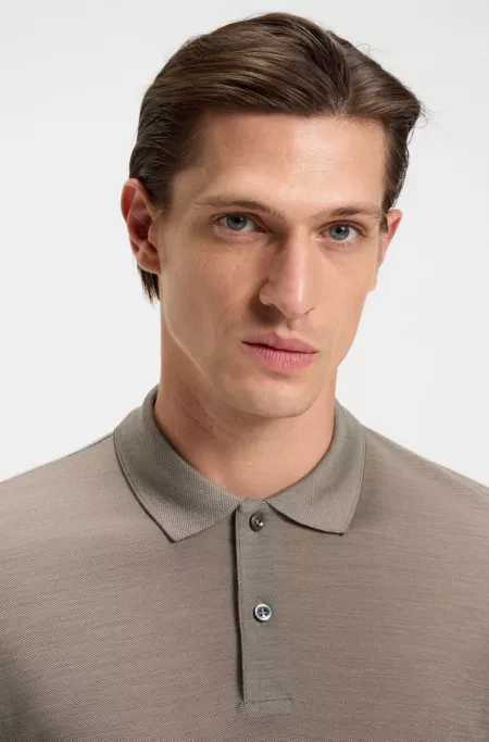 Silk-wool polo shirt with mother-of-pearl buttons