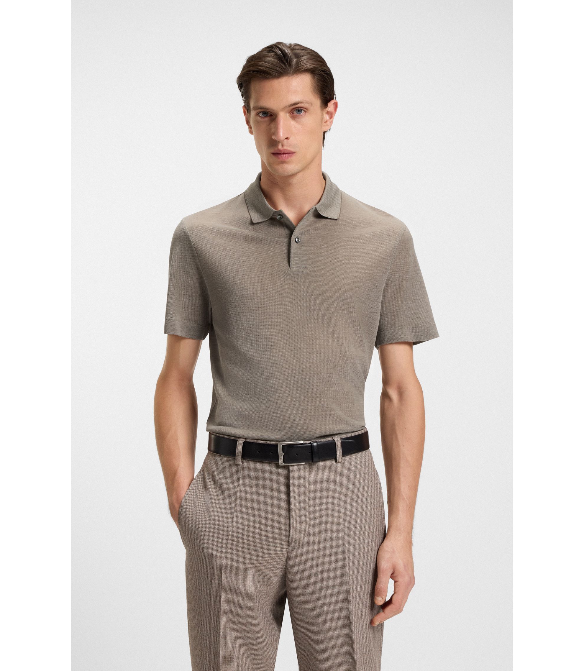 BOSS - シルク/ウール ポロシャツ マザーオブパールボタン