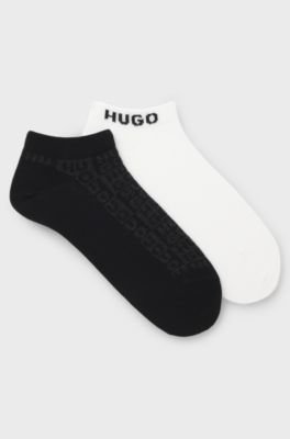 Lot de deux paires de chaussettes hauteur cheville &agrave; logo intarsia, Blanc / Noir