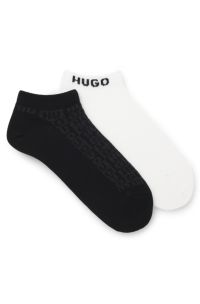 Two-pack of ankle-length socks with logo intarsia, White / Black