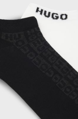 Lot de deux paires de chaussettes hauteur cheville &agrave; logo intarsia, Blanc / Noir