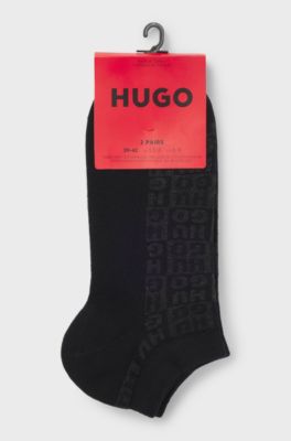 Lot de deux paires de chaussettes hauteur cheville &agrave; logo intarsia, Blanc / Noir
