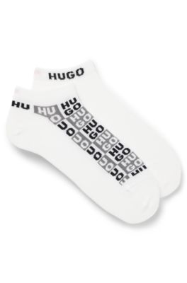 Two-pack of ankle-length socks with logo intarsia, White