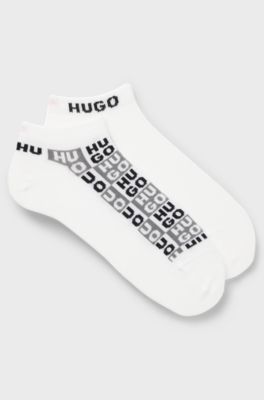 Two-pack of ankle-length socks with logo intarsia, White