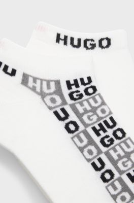 Two-pack of ankle-length socks with logo intarsia, White