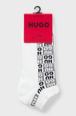 Paquete de dos pares de calcetines a la altura del tobillo con logo en intarsia, Blanco