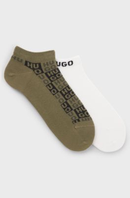 Two-pack of ankle-length socks with logo intarsia, White / Green