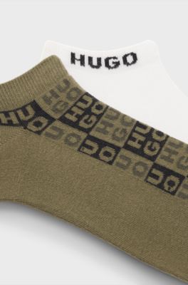 Two-pack of ankle-length socks with logo intarsia, White / Green