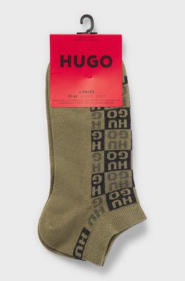 Two-pack of ankle-length socks with logo intarsia, White / Green