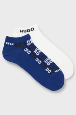 Two-pack of ankle-length socks with logo intarsia, White / Dark Blue