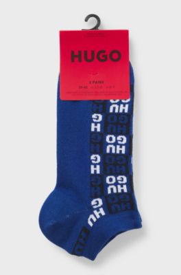 Two-pack of ankle-length socks with logo intarsia, White / Dark Blue