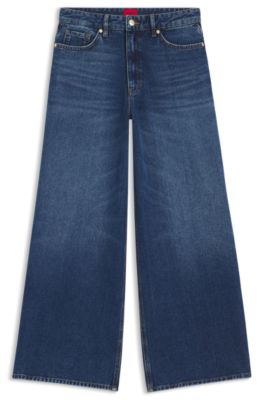 Wide-leg jeans in blue rigid denim, Blue
