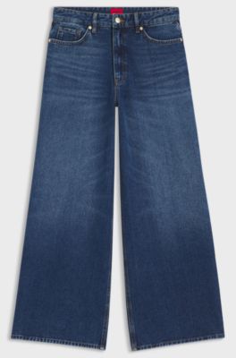 Wide-leg jeans in blue rigid denim, Blue