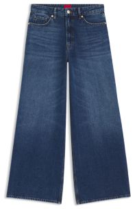 Wide-leg jeans in blue rigid denim, Blue