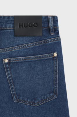 Wide-leg jeans in blue rigid denim, Blue