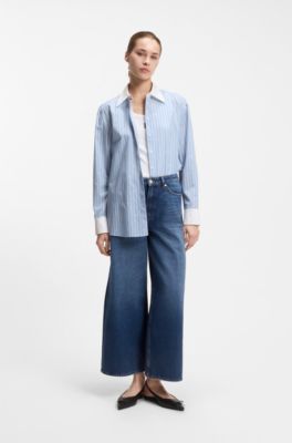 Wide-leg jeans in blue rigid denim, Blue
