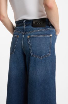 Wide-leg jeans in blue rigid denim, Blue