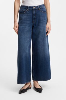Jeans met wijde pijpen in blauw stevig denim, Blauw