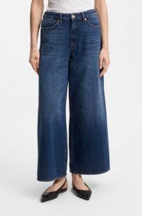 Wide-leg jeans in blue rigid denim, Blue