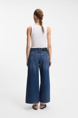 Wide-leg jeans in blue rigid denim, Blue