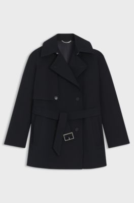 Cotton trench coat with buckled belt, Dark Blue