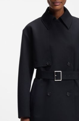 Cotton trench coat with buckled belt, Dark Blue