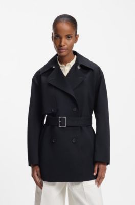 Cotton trench coat with buckled belt, Dark Blue