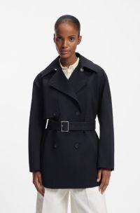 Cotton trench coat with buckled belt, Dark Blue