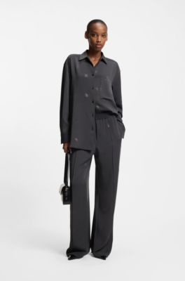 Oversized-fit blouse with stacked logos, Dark Grey