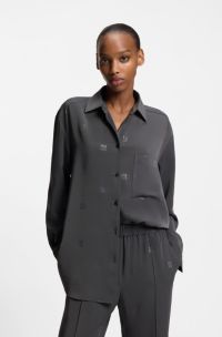 Oversized-fit blouse with stacked logos, Dark Grey