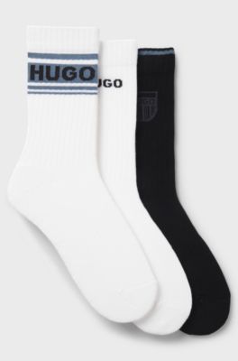 Dreierpack kurze Socken mit Logo, Wei&szlig; / Blau