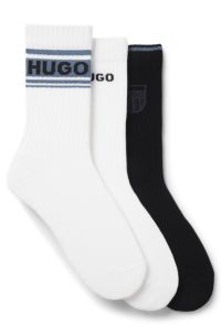 Three-pack of short-length logo socks, White / Blue