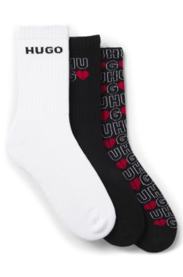 Three-pack of short-length socks with logos, Black / White