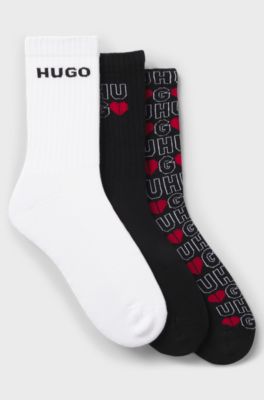 Three-pack of short-length socks with logos, Black / White