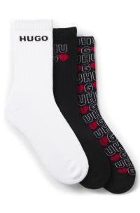Three-pack of short-length socks with logos, Black / White