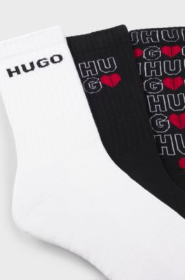 Three-pack of short-length socks with logos, Black / White