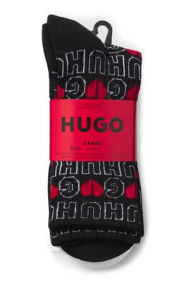 Three-pack of short-length socks with logos, Black / White