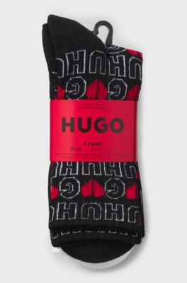 Three-pack of short-length socks with logos, Black / White