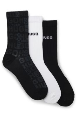 Three-pack of cotton-blend short socks with logos, White / Black