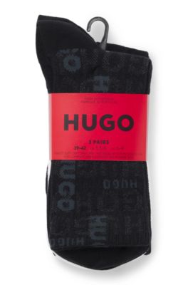 Three-pack of cotton-blend short socks with logos, White / Black