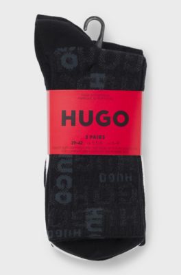 Three-pack of cotton-blend short socks with logos, White / Black
