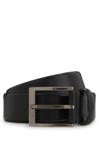 Grained Italian-leather belt with polished pin buckle, Black