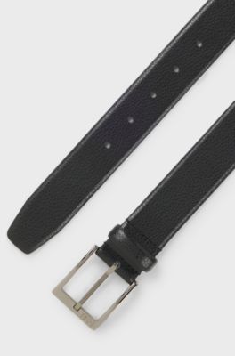 Grained Italian-leather belt with polished pin buckle, Black