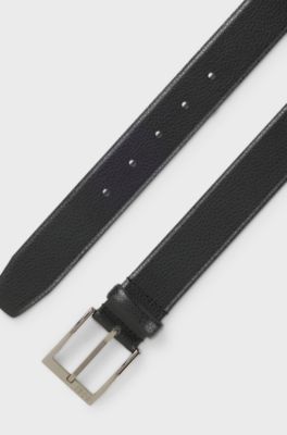 Pin-buckle business belt in grained Italian leather, Black